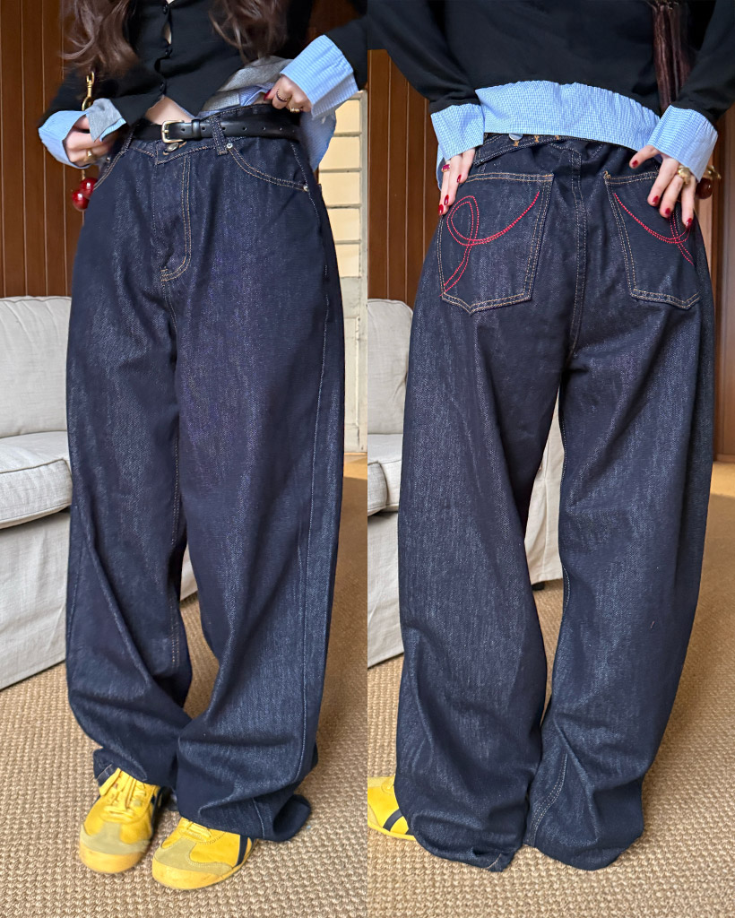 バックリボンポケットデニムワイドパンツ