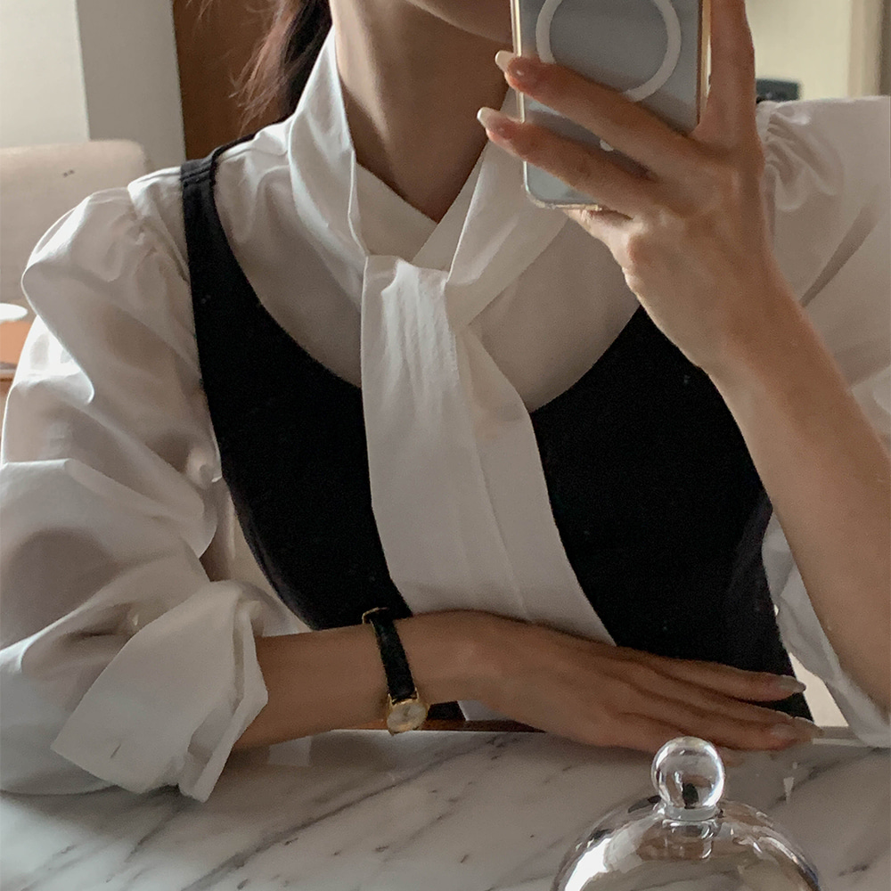 8color) リボン ボウタイ パフスリーブ ブラウス トップス