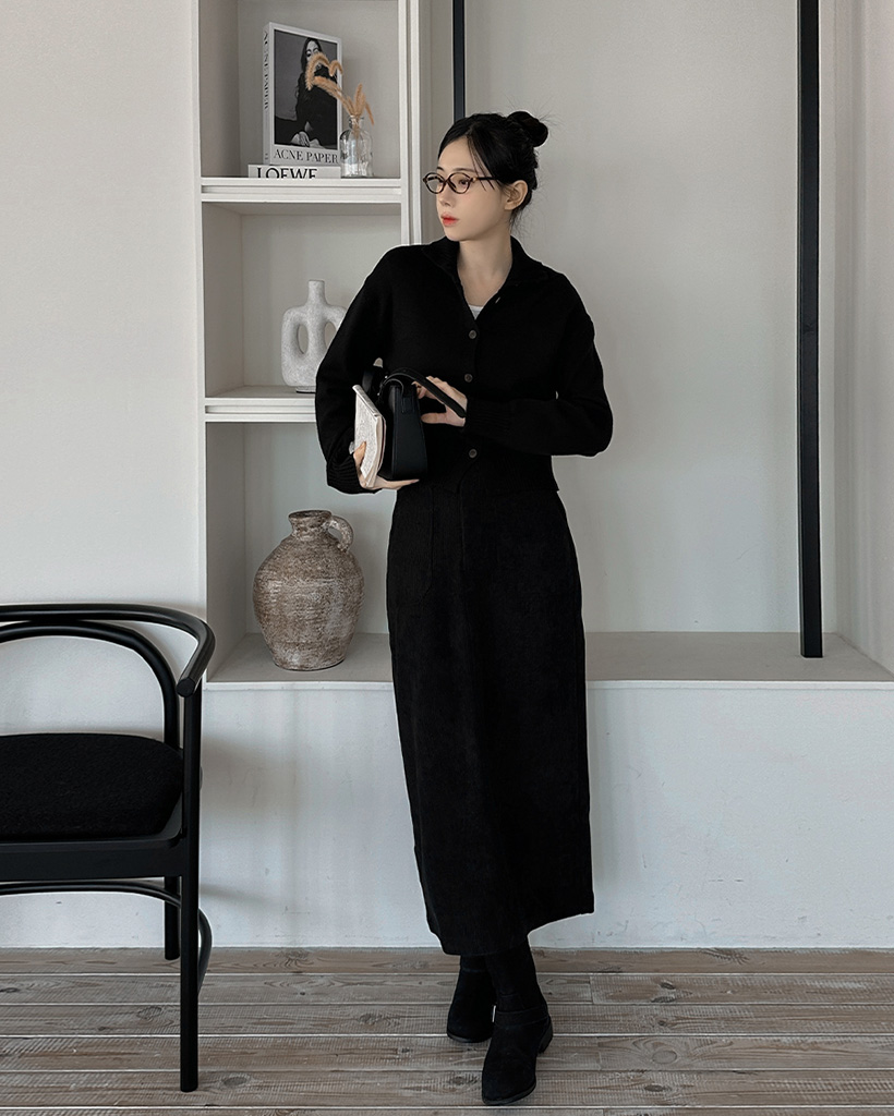 コーデュロイバックスリットポケットロングスカート