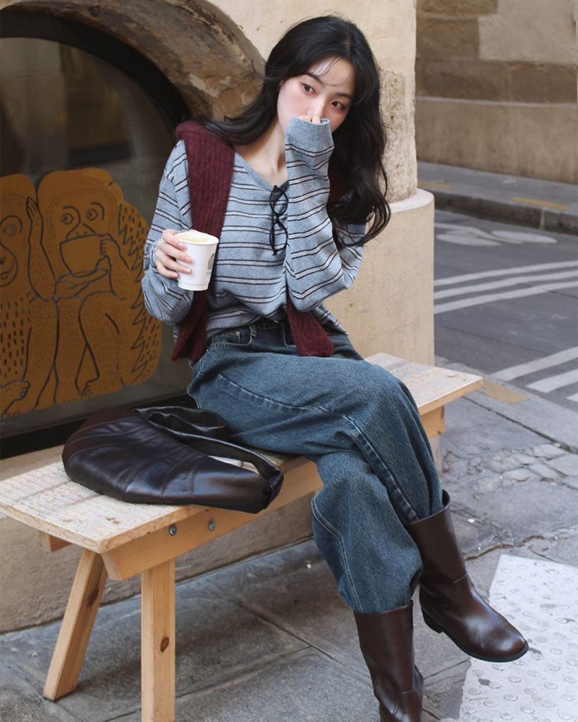 ストライプバイカラーニット-5color