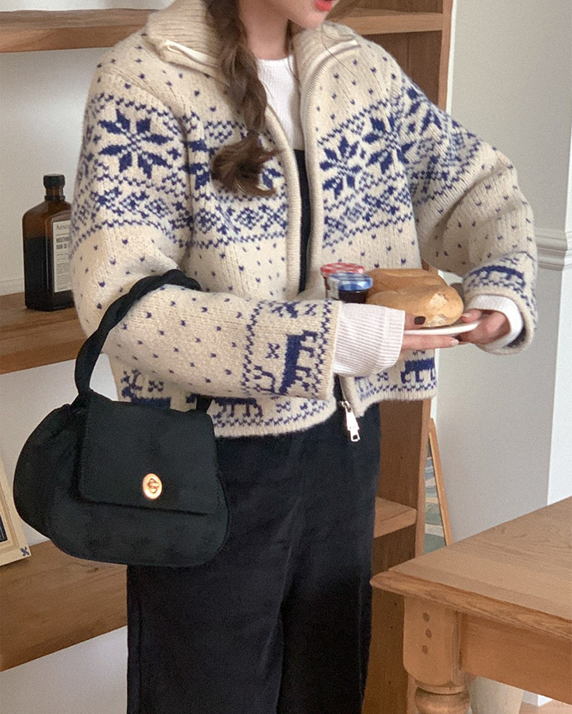 あろは ノルディック柄 ジップ ニット nugu ノルディックジップアップニット