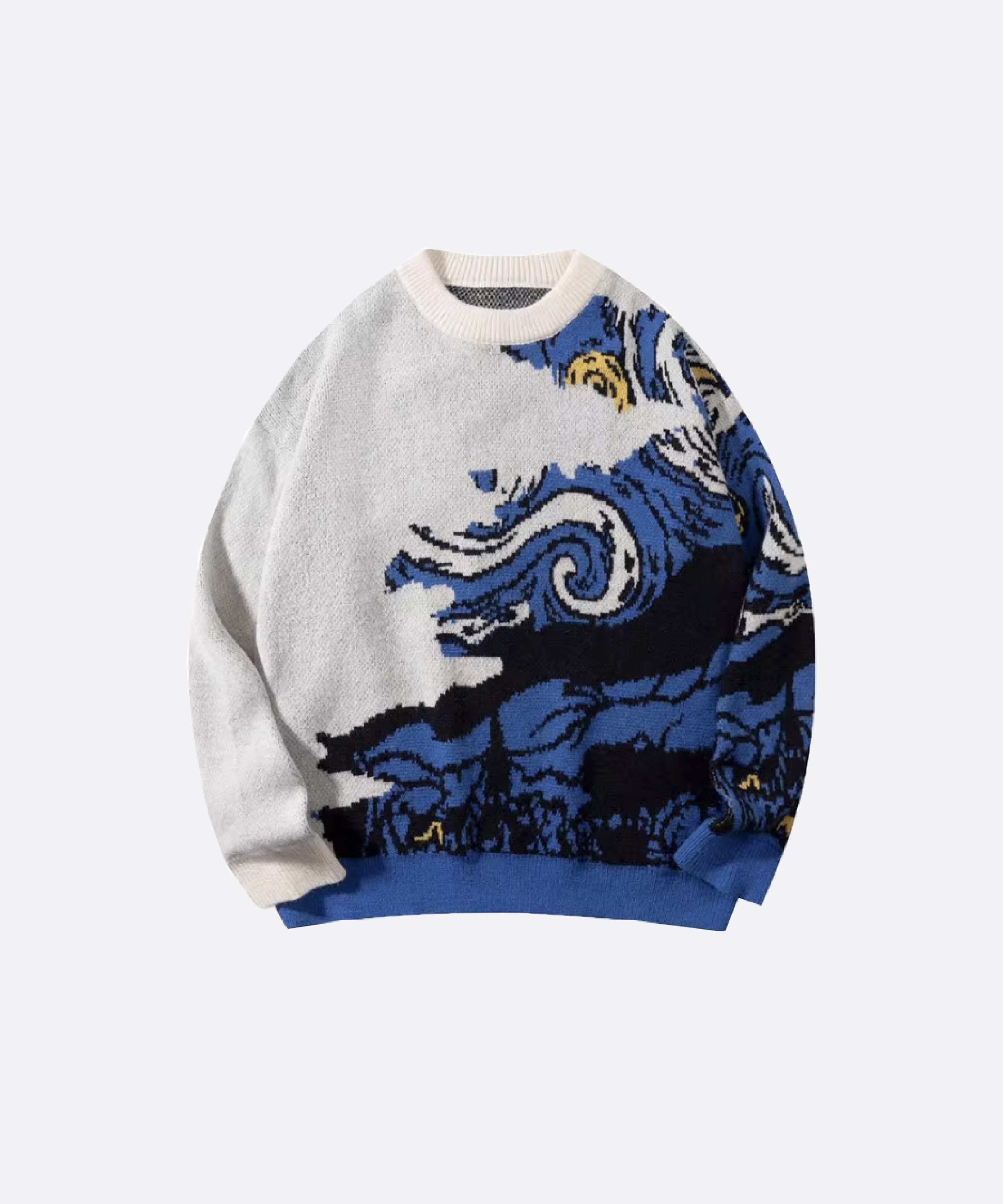 アブストラクトブルーモチーフセーター