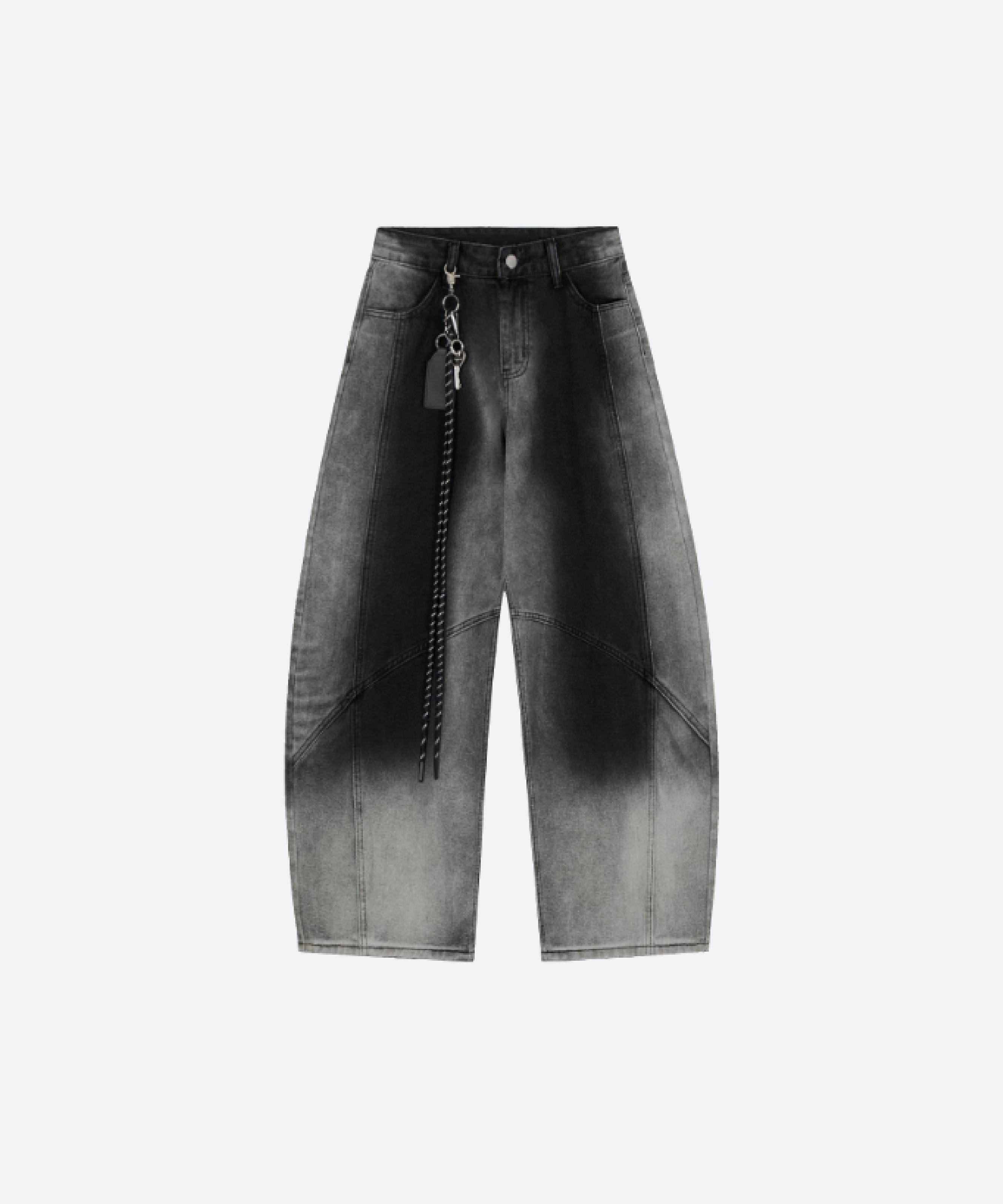 チェーン付きウォッシュドデニムワイドパンツ