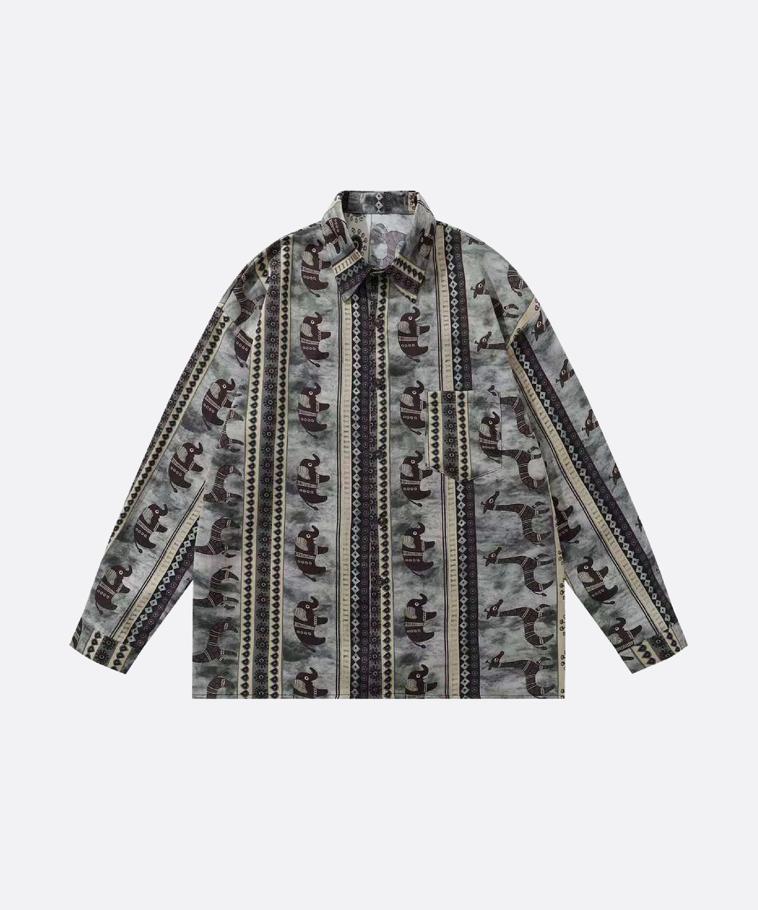 エキゾチックエレファントプリントシャツ