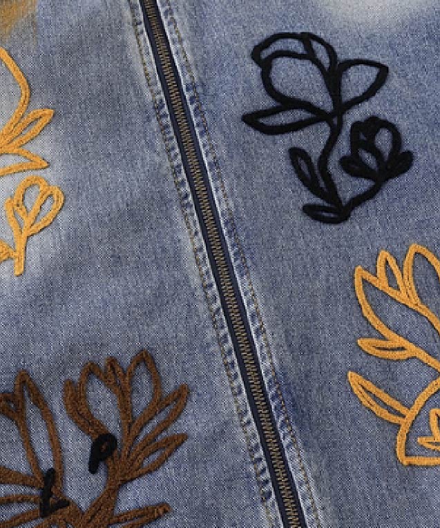 YEN JEANS 再構築 スカジャン 刺繍 デニムジャケット 40 遊び心ゴッドヘッドとだるま刺繍のリラックスフィットスカジャン