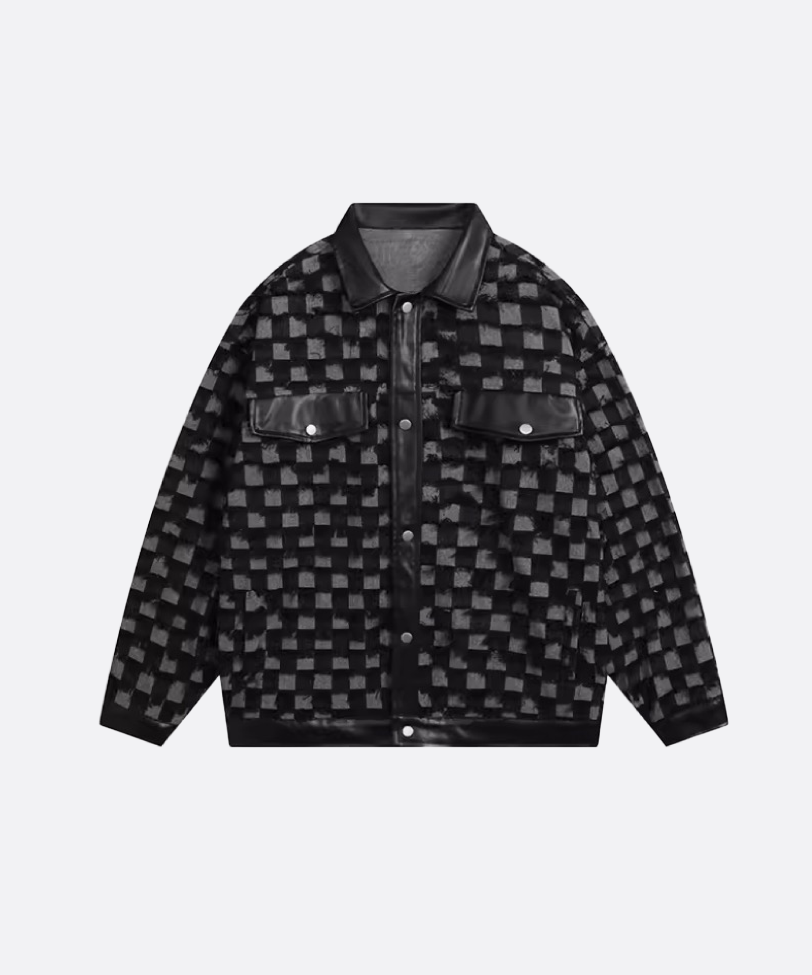 Panelled Faux leather Jacket (Black) | ファッション通販