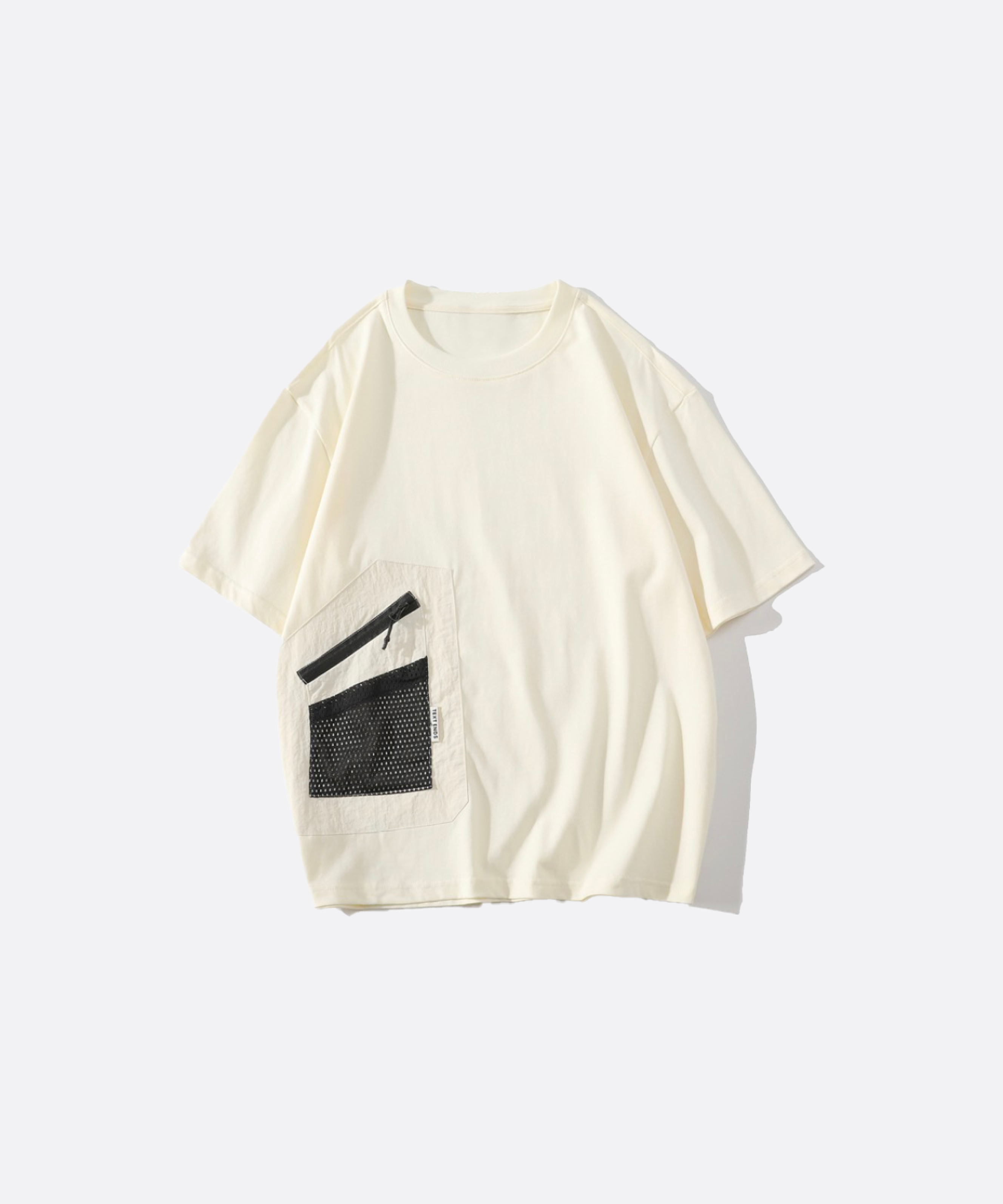 READY MADE ポケットTシャツ ダメージ　Lサイズ マルチプリントとマルチポケットのレギュラーフィットTシャツ