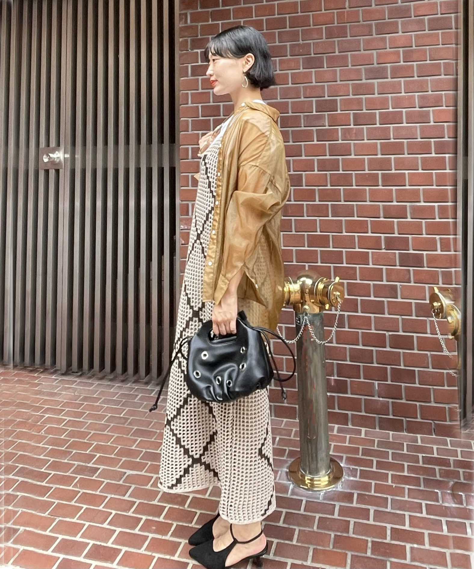 透かし編みニットリバーシブルキャミワンピース《手洗い可能
