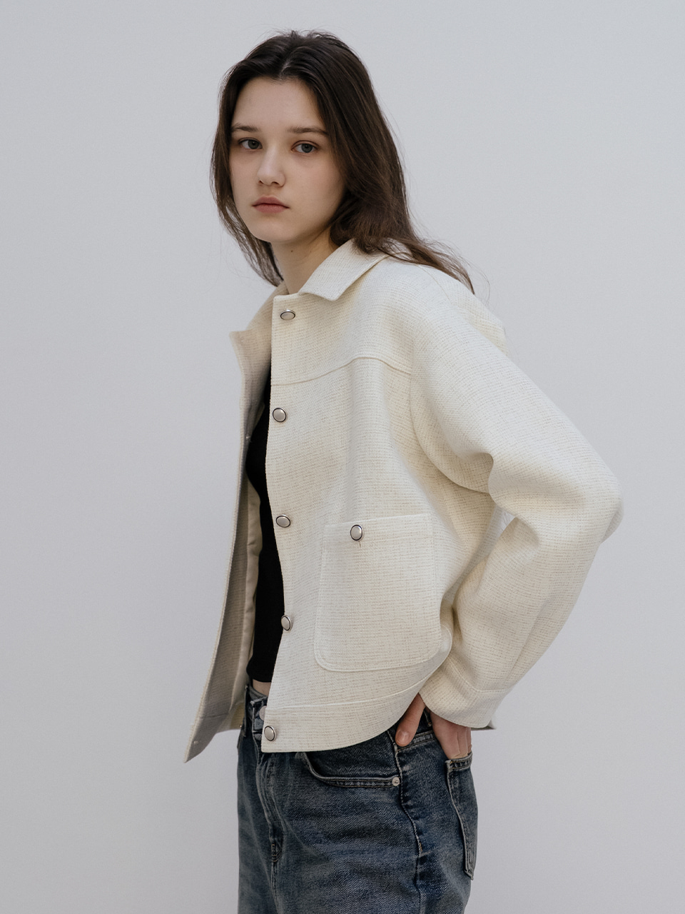 Tweed blouson jacket [TISP05JK07]_Ivory
