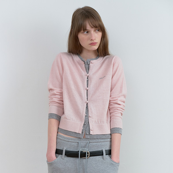 LAYERED KNIT CARDIGAN GY+PK