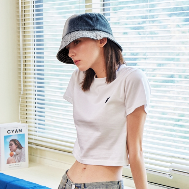 VZ Label Bleach Washing Denim Bucket Hat Indigo