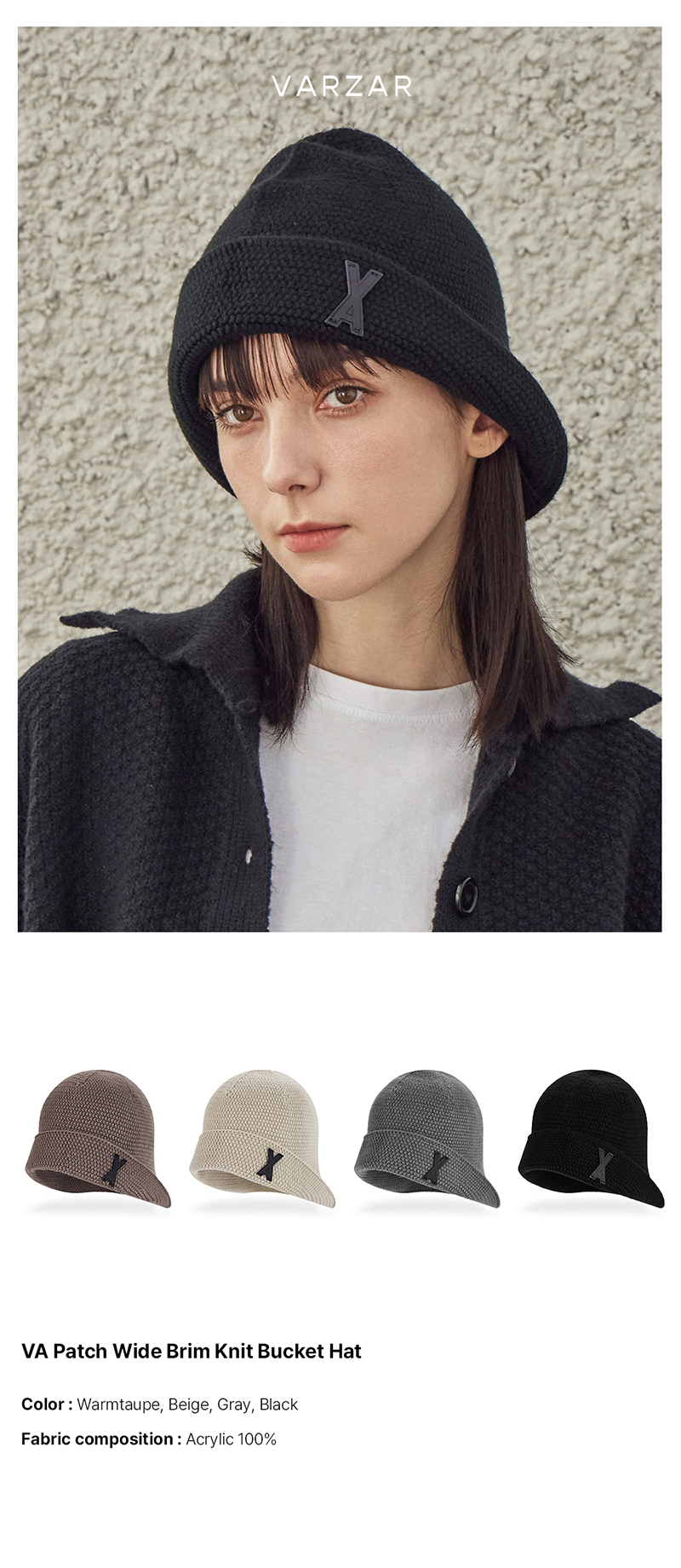 VA Patch Wide Brim Knit Bucket Hat Black | ファッション通販
