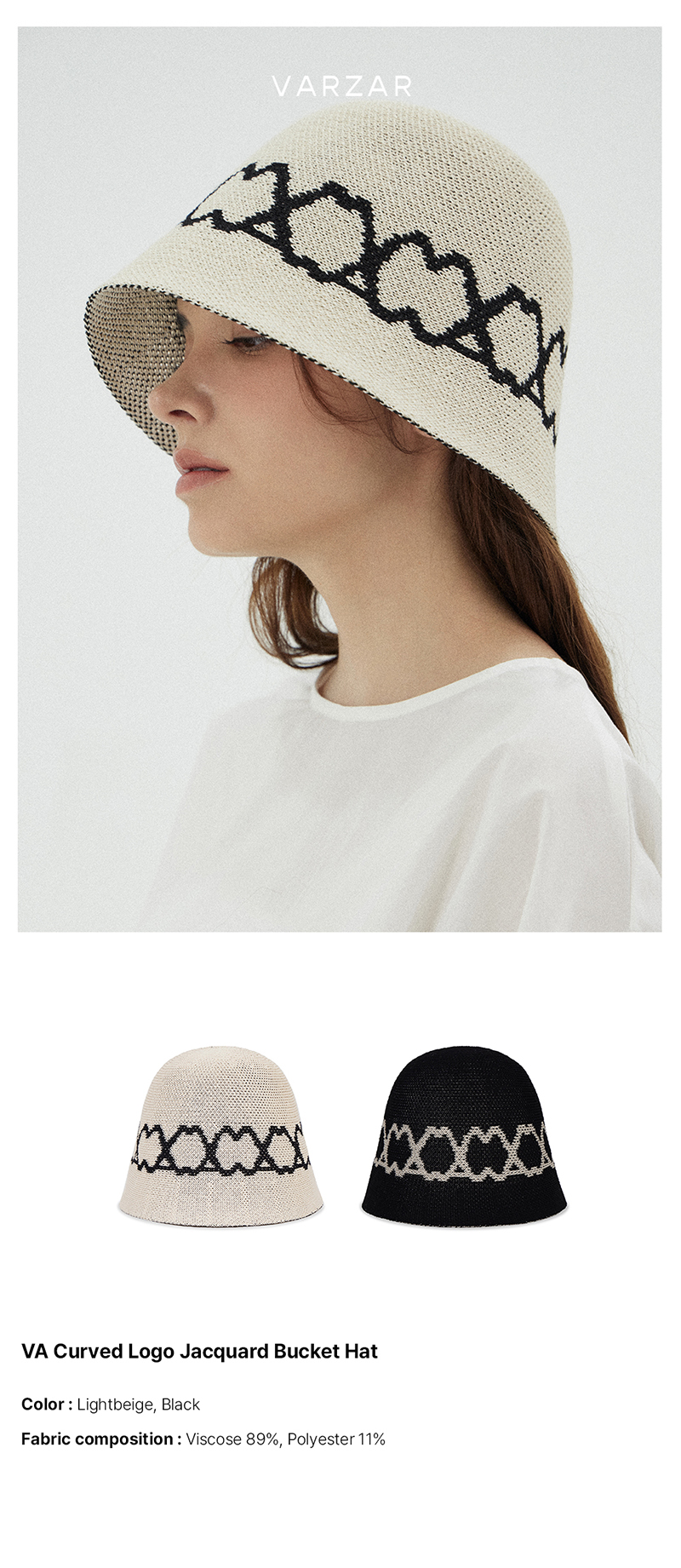 ★VARZAR★ VZ logo jacquard bucket hat beige MUSINSA | VARZAR VA Curved Logo Jacquard Bucket Hat Light Beige