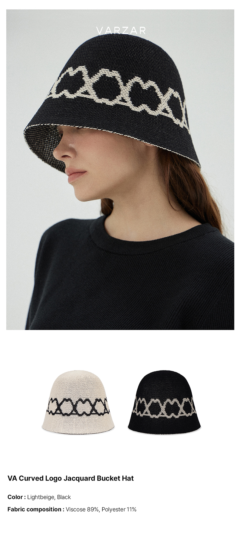 VA Curved Logo Jacquard Bucket Hat Black | ファッション通販サイト NUGU