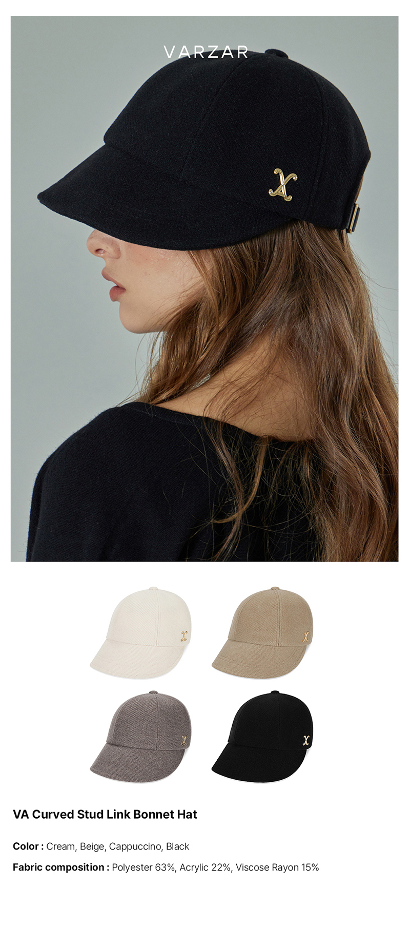 VA Curved Stud Link Bonnet Hat Black | ファッション通販
