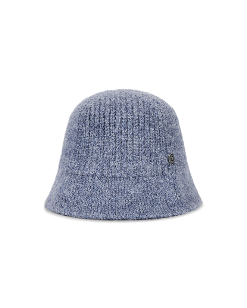 VA Curved Oval Metal Washed Knit Bucket Hat Soft Blue