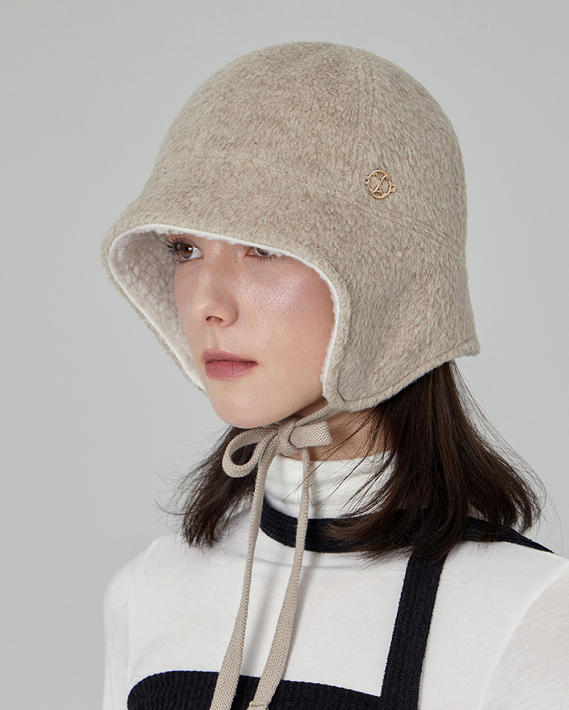 VA Curved Circle Logo Flap Bonnet Hat Oatmeal