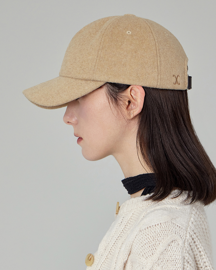 VA Curved Logo Wool Blend 5-Panel Cap Beige