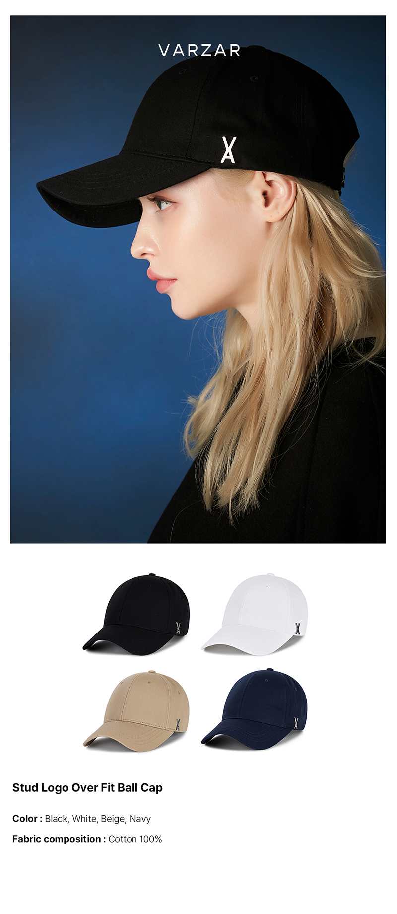 Influencer pick] [VARZAR] Stud logo over fit ball cap black