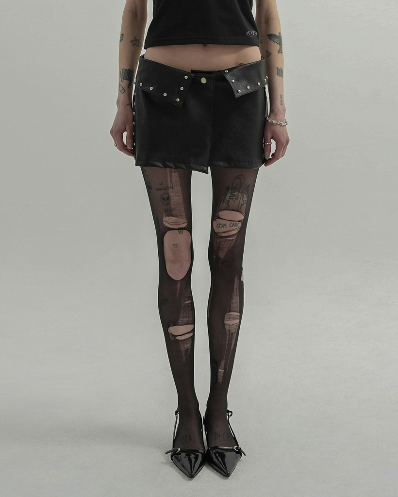 Bolt Stud Leather Skirt (BLACK)