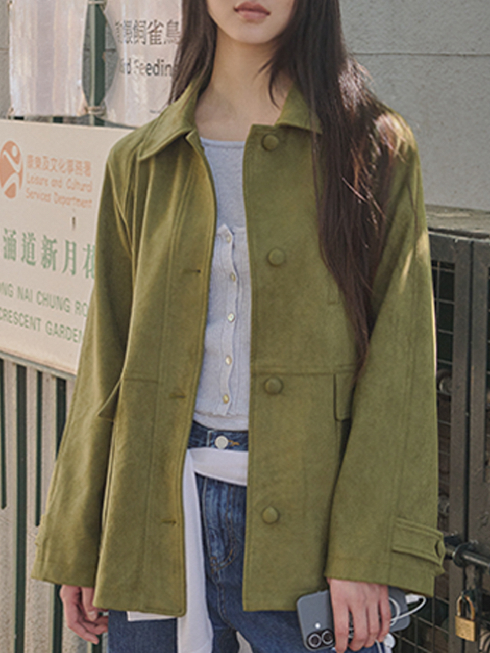 Single suede half jacket [TISP05JK17]_Olive khaki