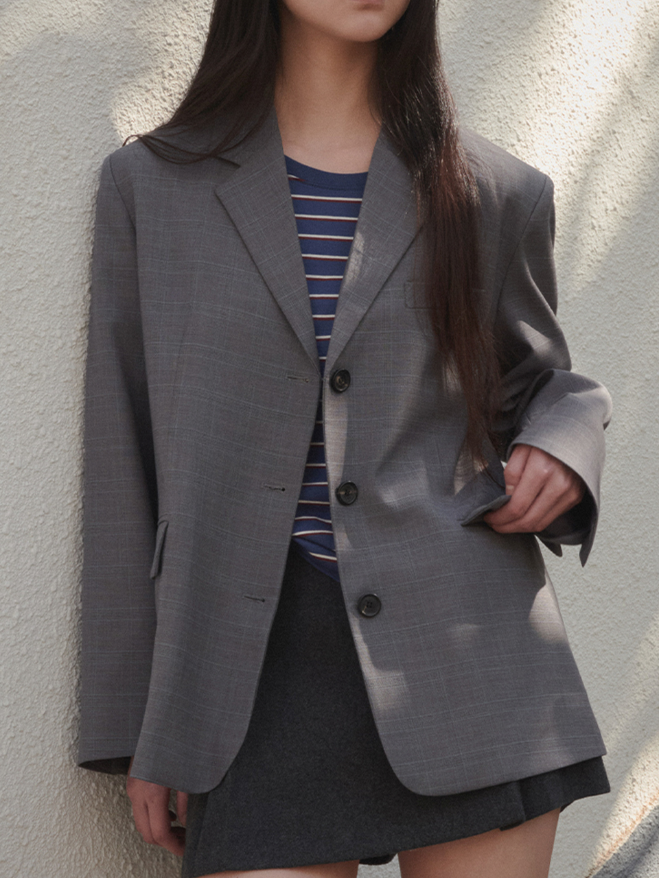Check blazer jacket [TISP05JK01]_Charcoal
