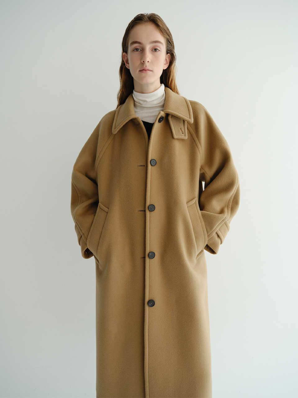 Wool Balmacaan Coat (Camel)