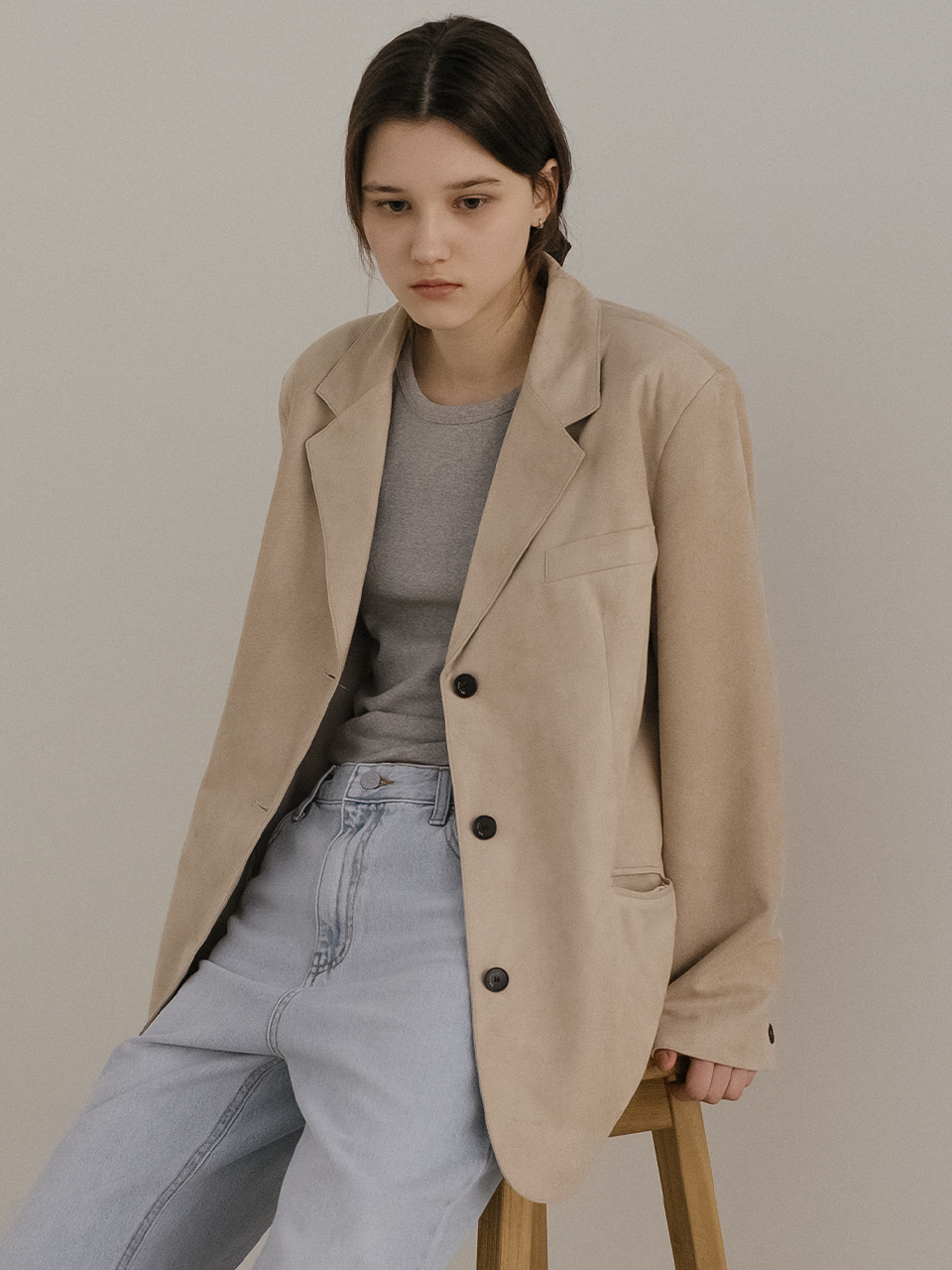 All brush suede jacket_Light beige