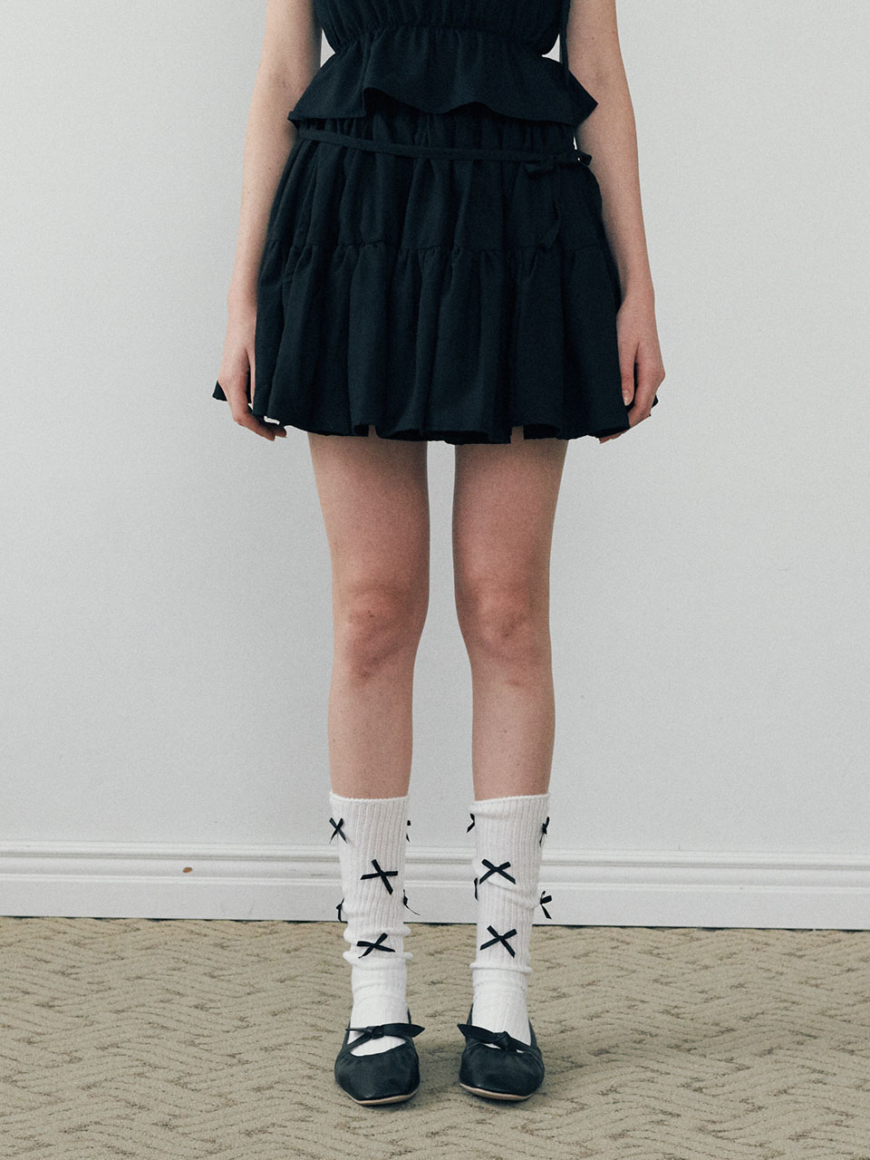 ワンピース Ribbon Cancan Skirt BLACK Influencer pick] Ribbon Cancan Skirt - BLACK | ファッション