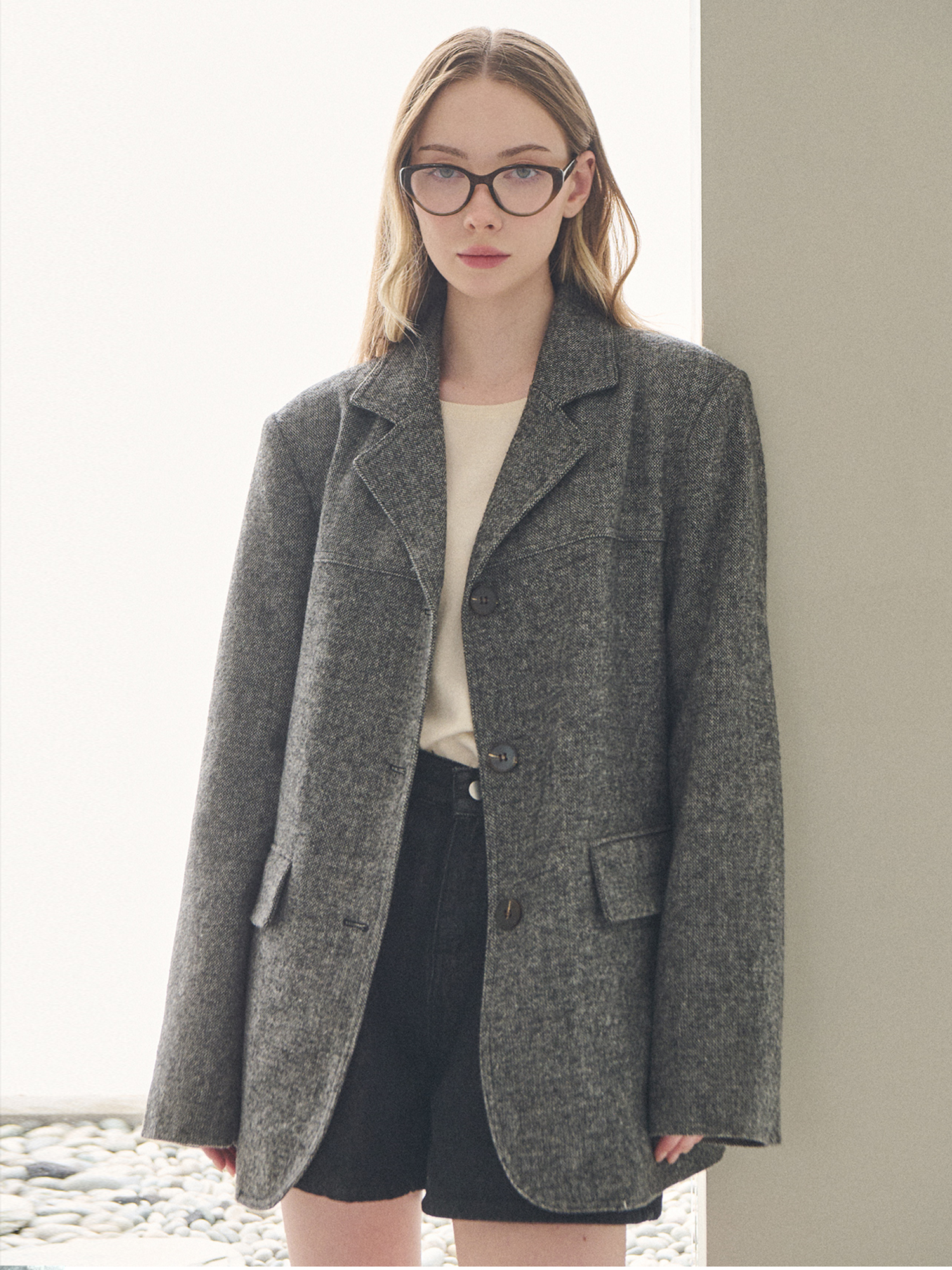 [Wool 50%] Wool herringbone jacket