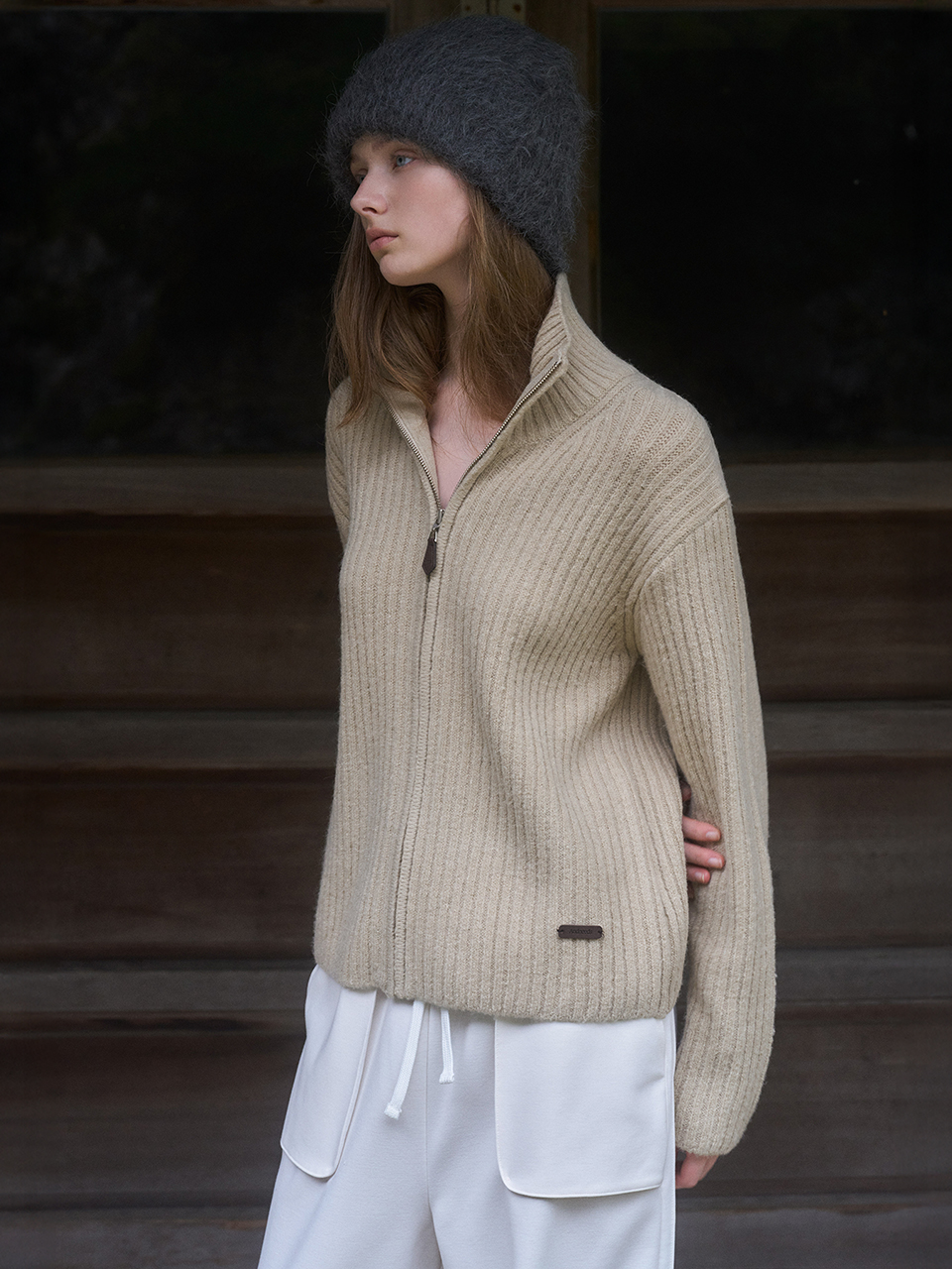 Grinch pola zip-up knit (oatmeal)