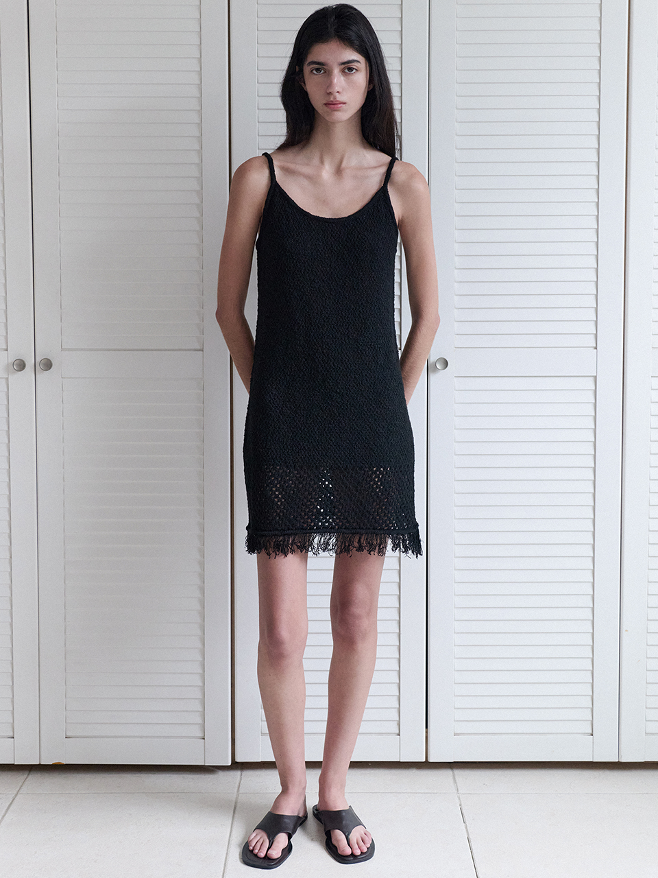 Luna fringe knit dress (black)