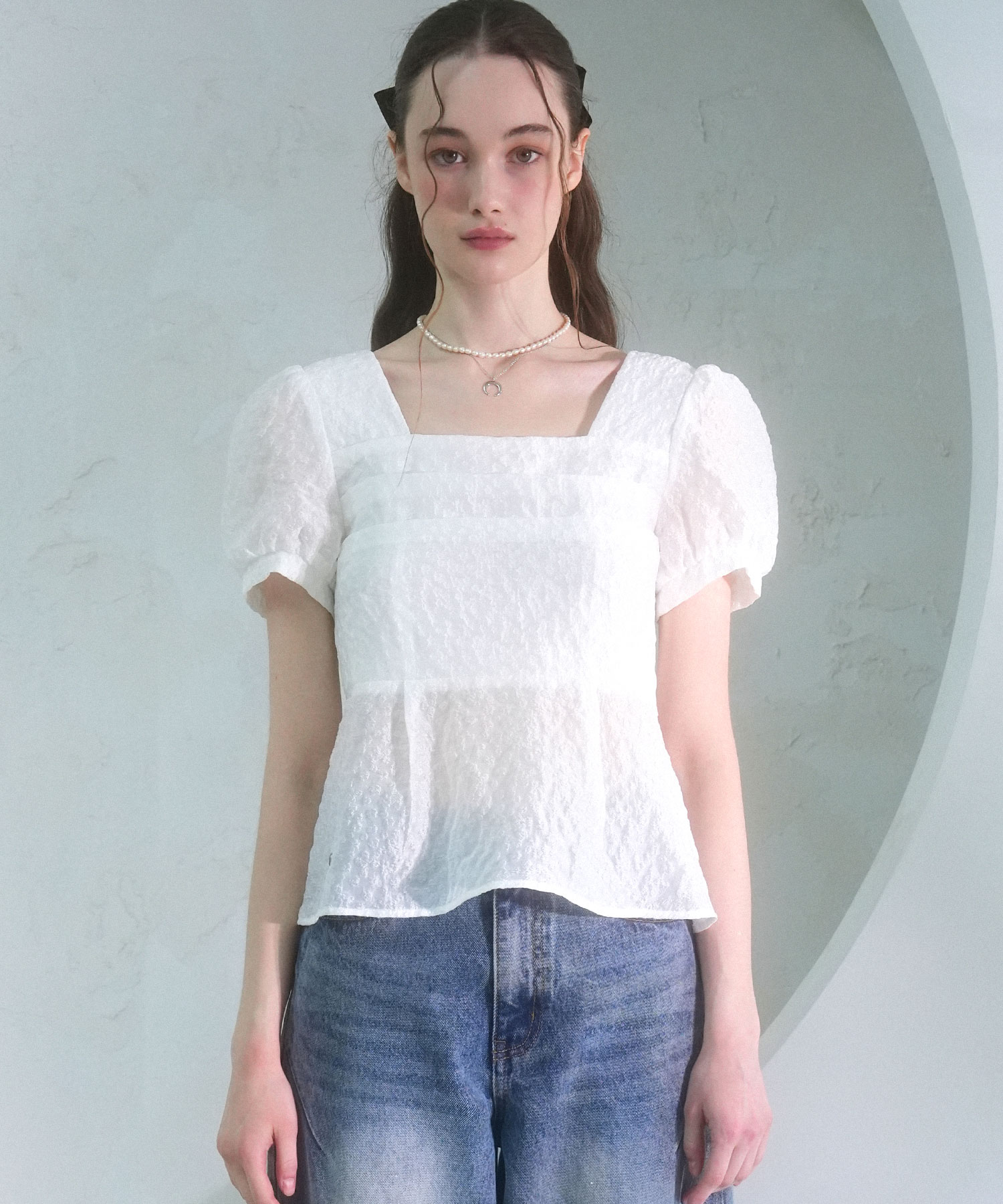 ★FANCY CLUB★ 25SS Shirring Puff Blouse (WHITE) F25QB115 FANCY CLUB] SHIRRING PUFF BLOUSE (WHITE) F25QB115 – SellerWork