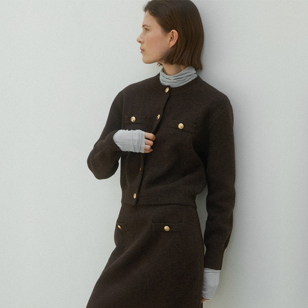 (Z-CD-2133)CHLOEE WOOL SET-UP KNIT CARDIGAN