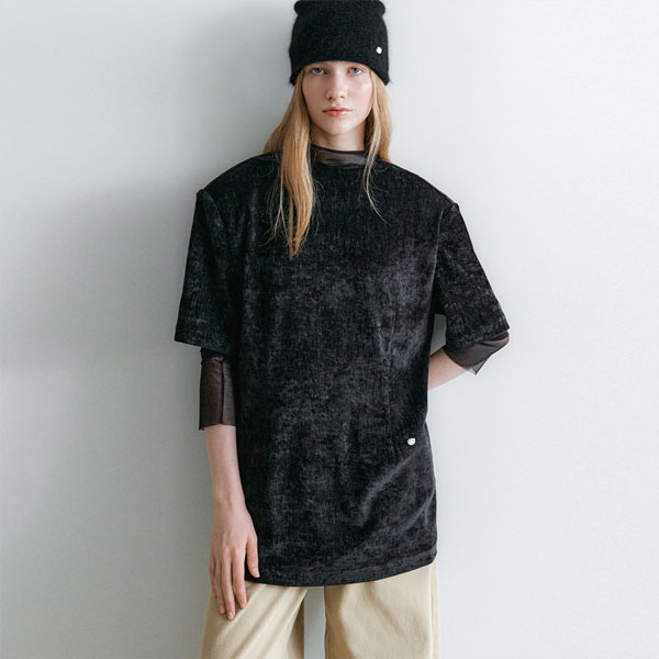 (BL-4382)VELVET PADDED SHOULDER TOP