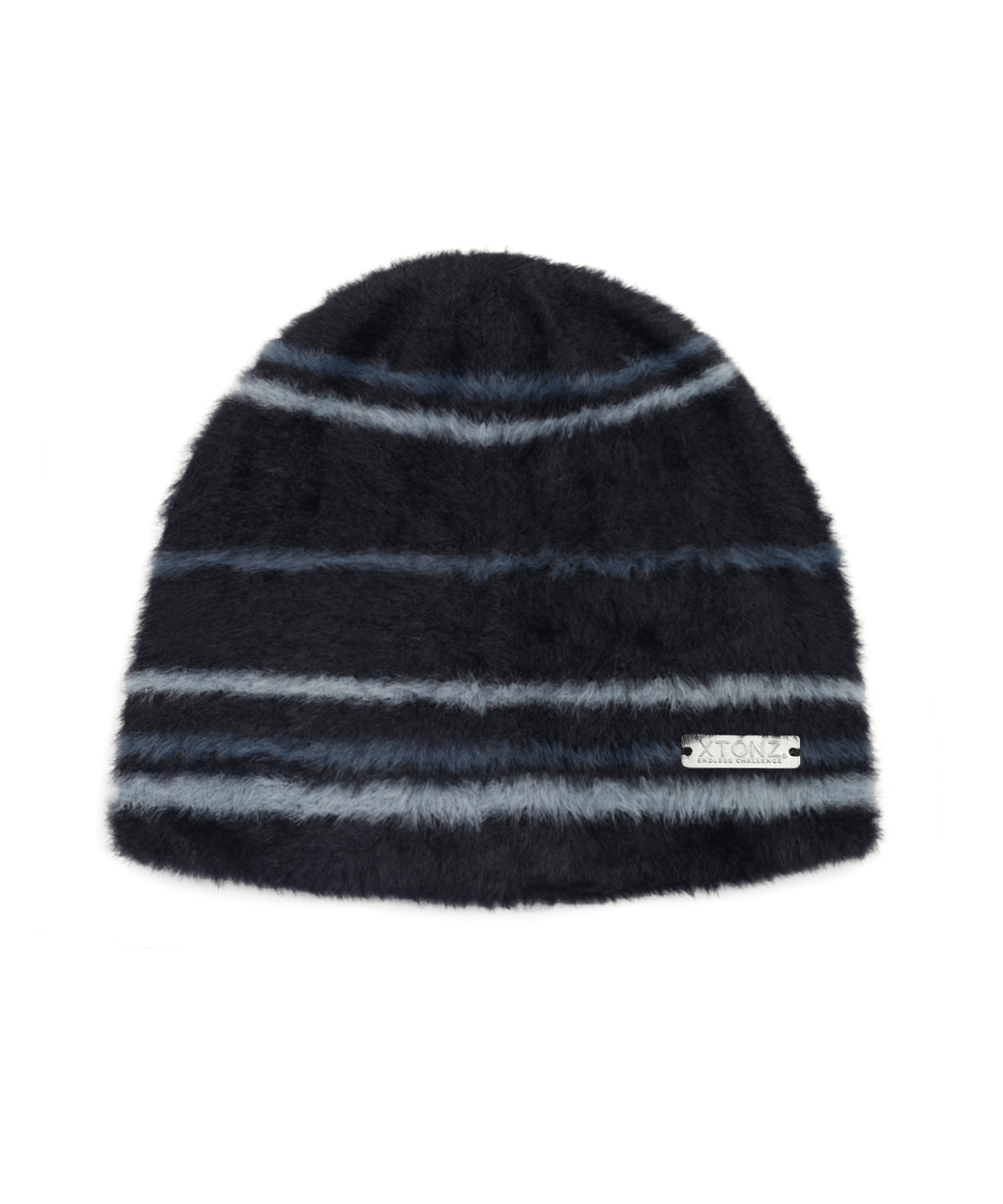 XTA095 Stripe Soft Hairy Beanie (BLACK)
