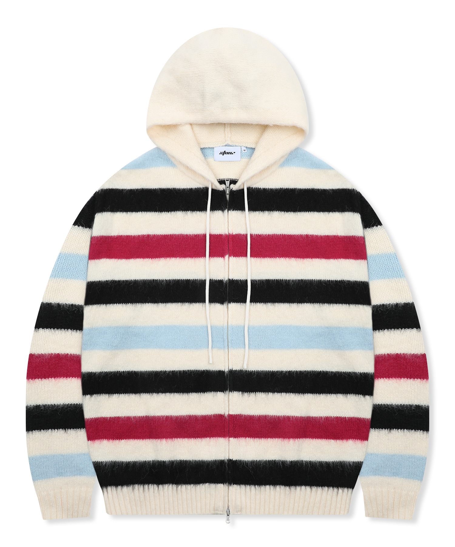 XTK155 Wit Stripe Hairy Knit Hood Zip-Up (IVORY) | ファッション