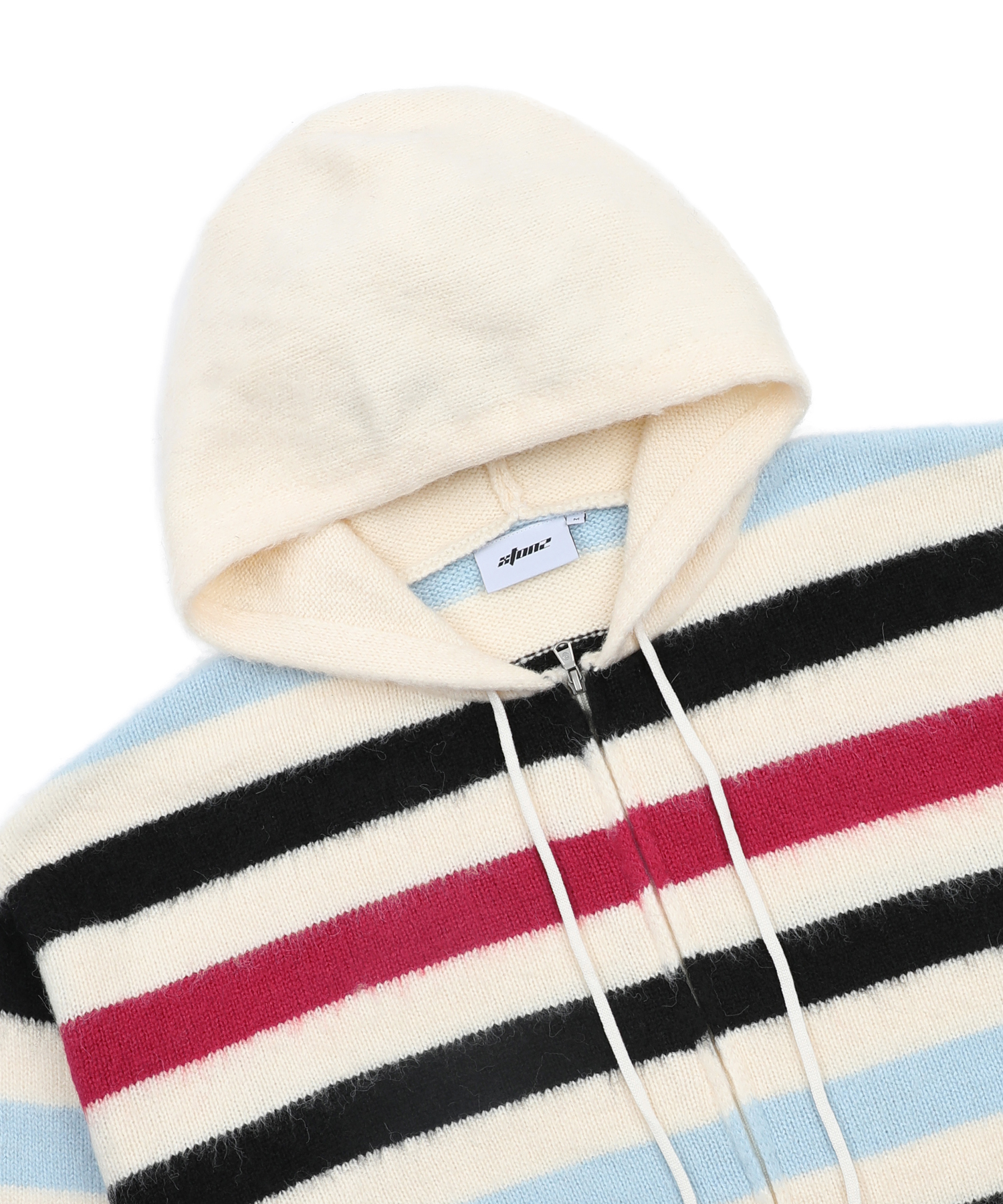 XTK155 Wit Stripe Hairy Knit Hood Zip-Up (IVORY) | ファッション