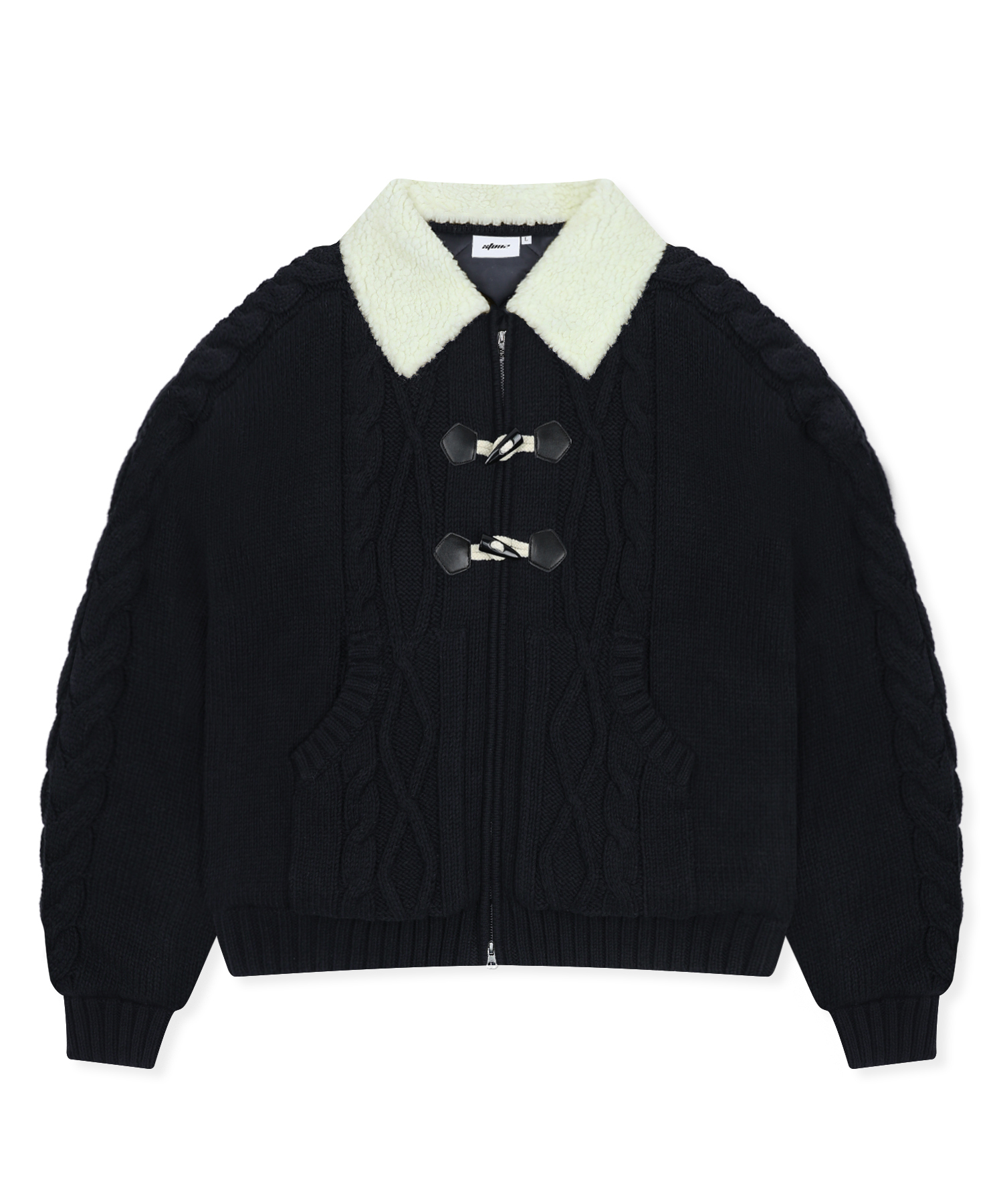 XTK174 Collar Quilting Cowichan Knit Zip-Up (BLACK) | ファッション