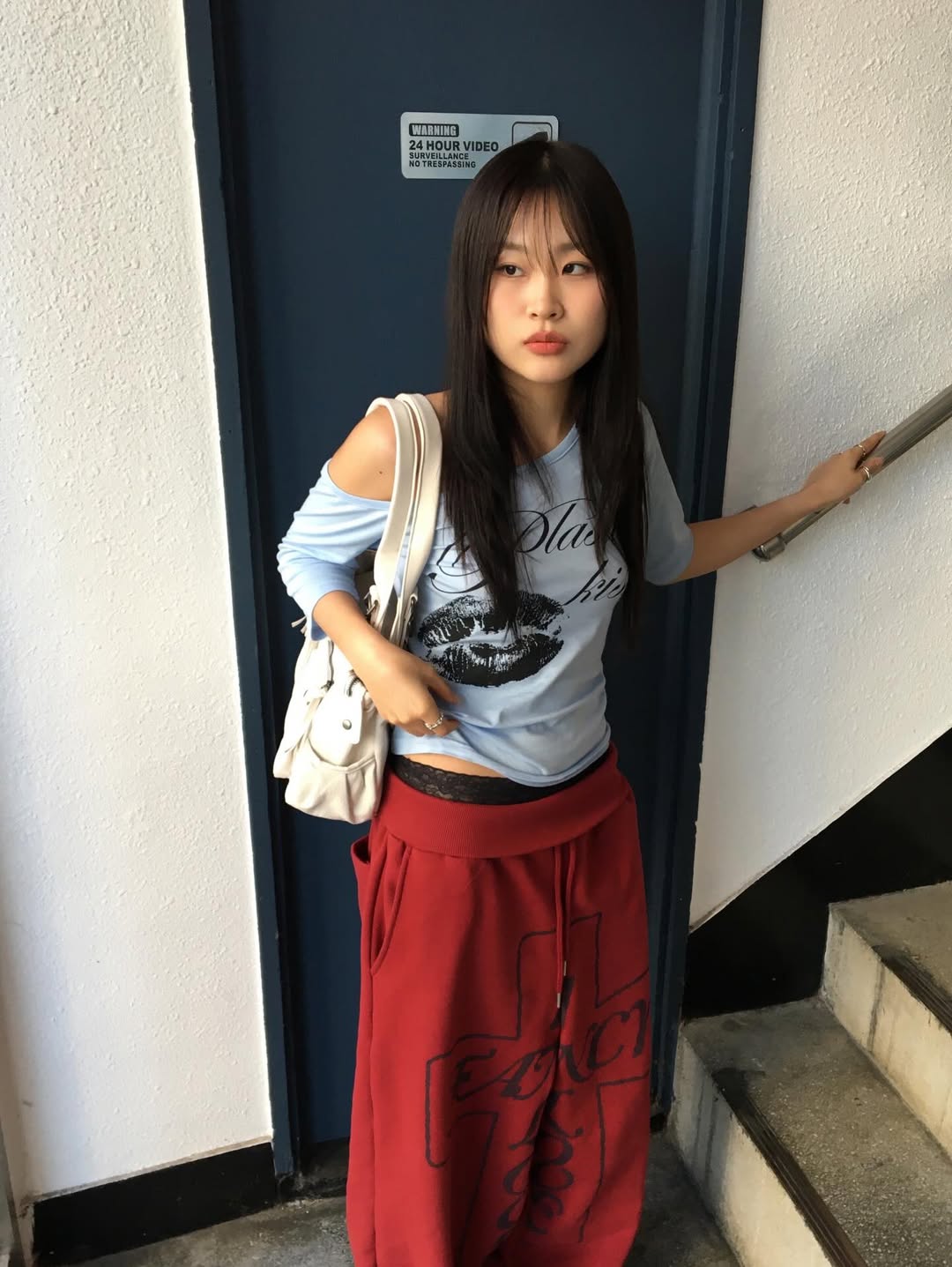 クロスウエストゴムスウェットパンツ(チェリーレッド)