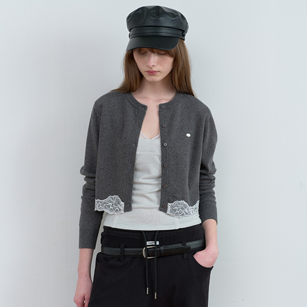 LACE KNIT CARDIGAN M/CHARCOAL