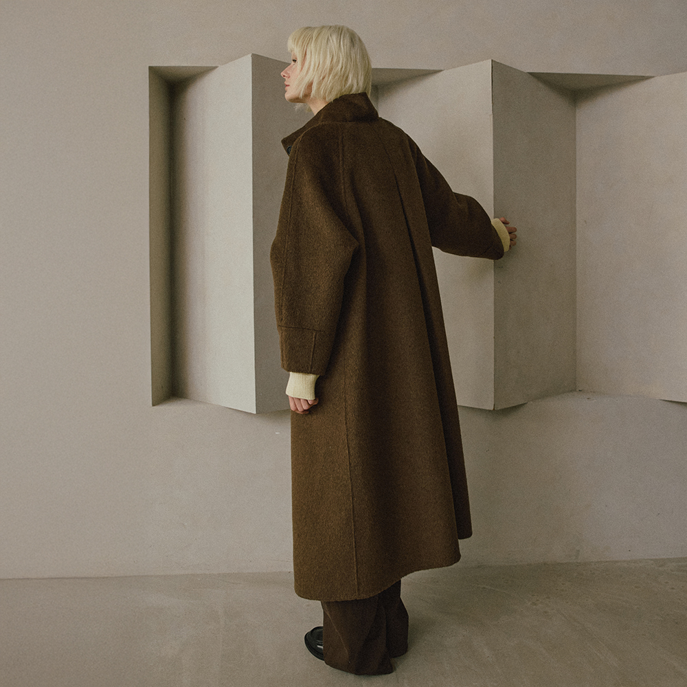 Cashmere Handmade High Neck Long Coat [Charcoal] | ファッション