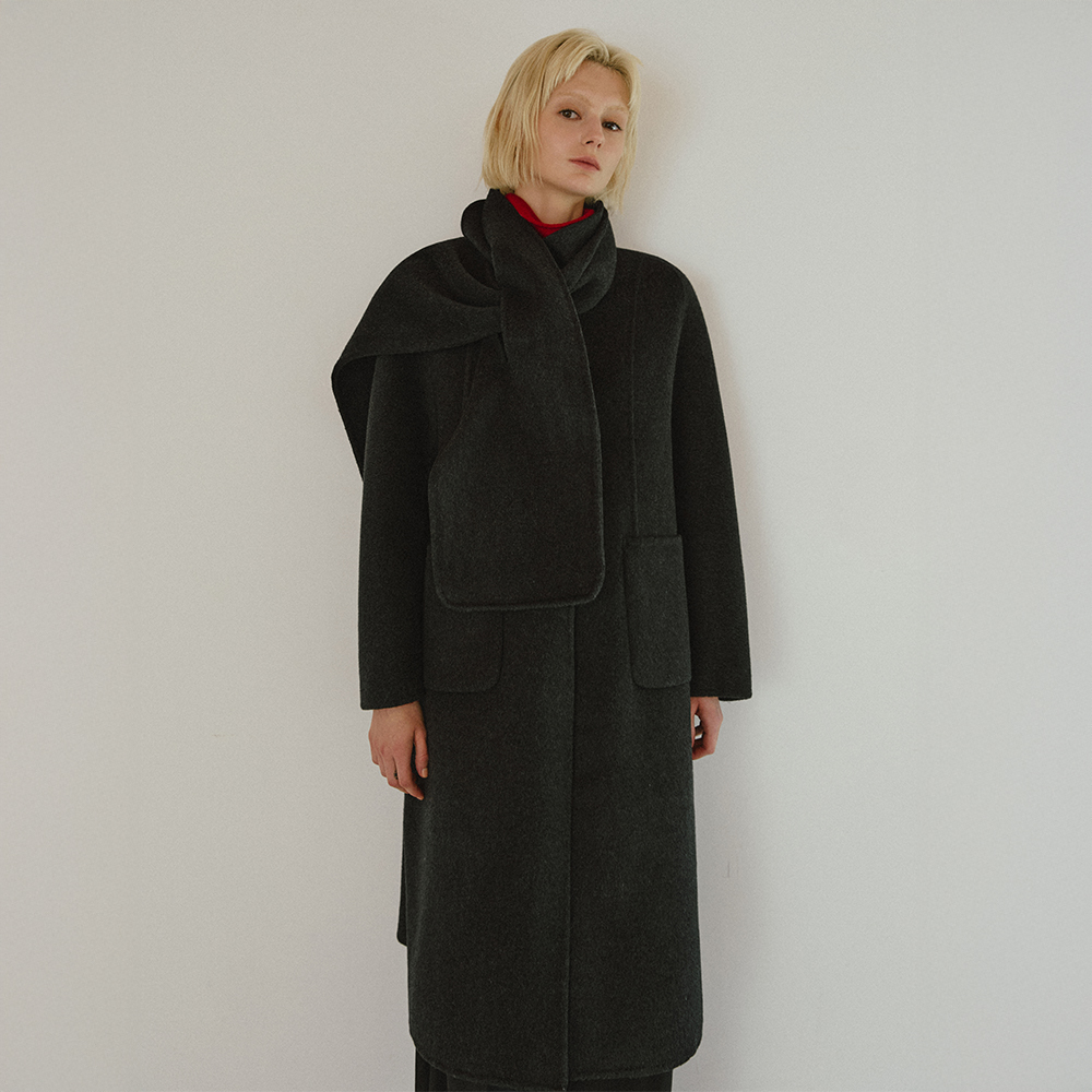 Cashmere Handmade High Neck Long Coat [Charcoal] | ファッション