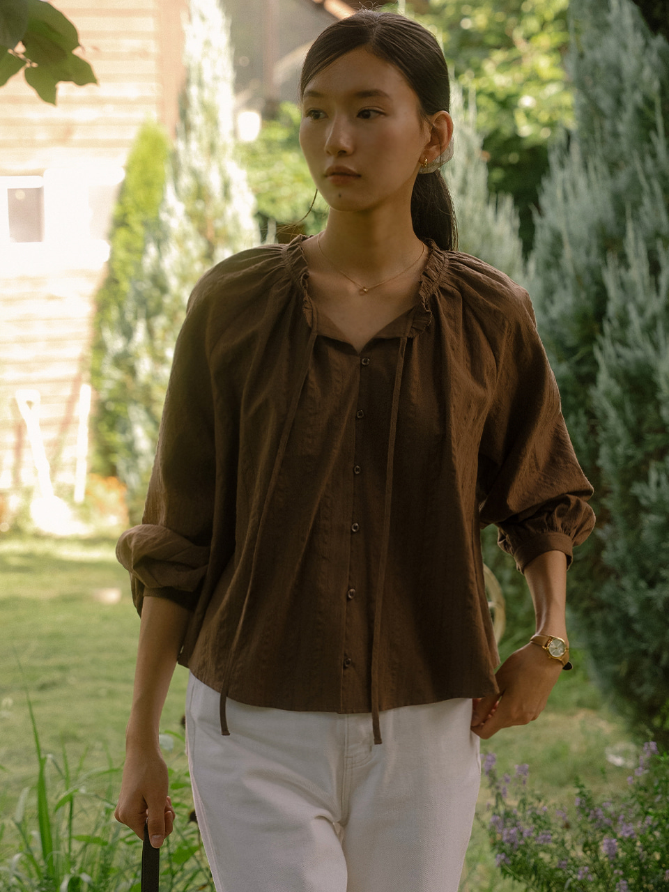 Embo tie volume blouse TIFA03BL10_Brown