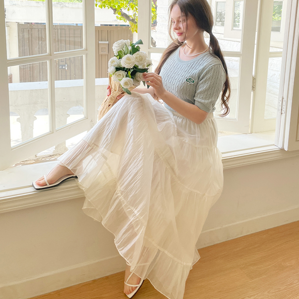 Chiffon long skirt - Ivory