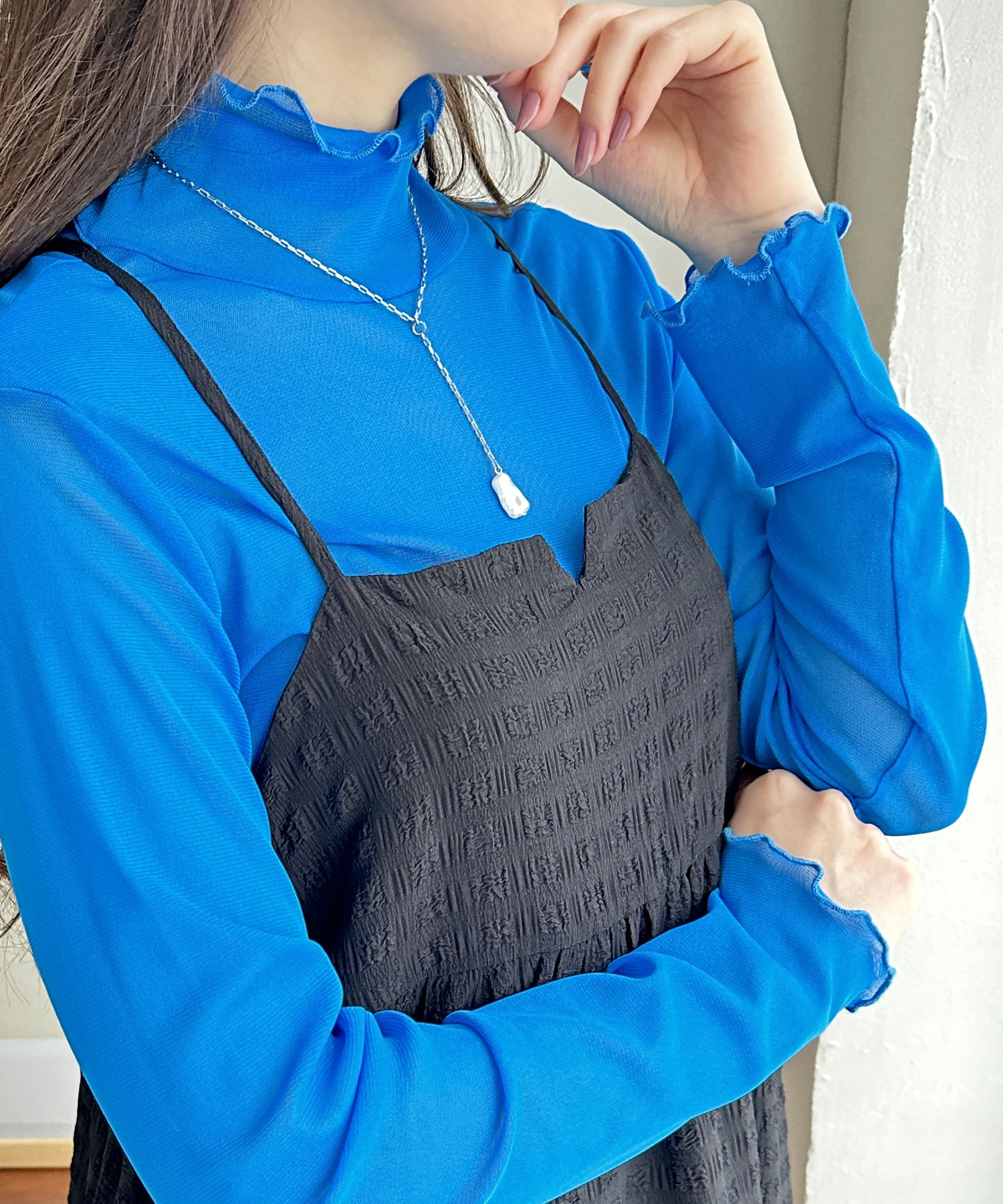 ミューラル Moon rood embroidered sheer top/シアーハイネックカットソー ２ レディース ネイビー【中古品】【新入荷】〓 Moon road embroidered sheer top