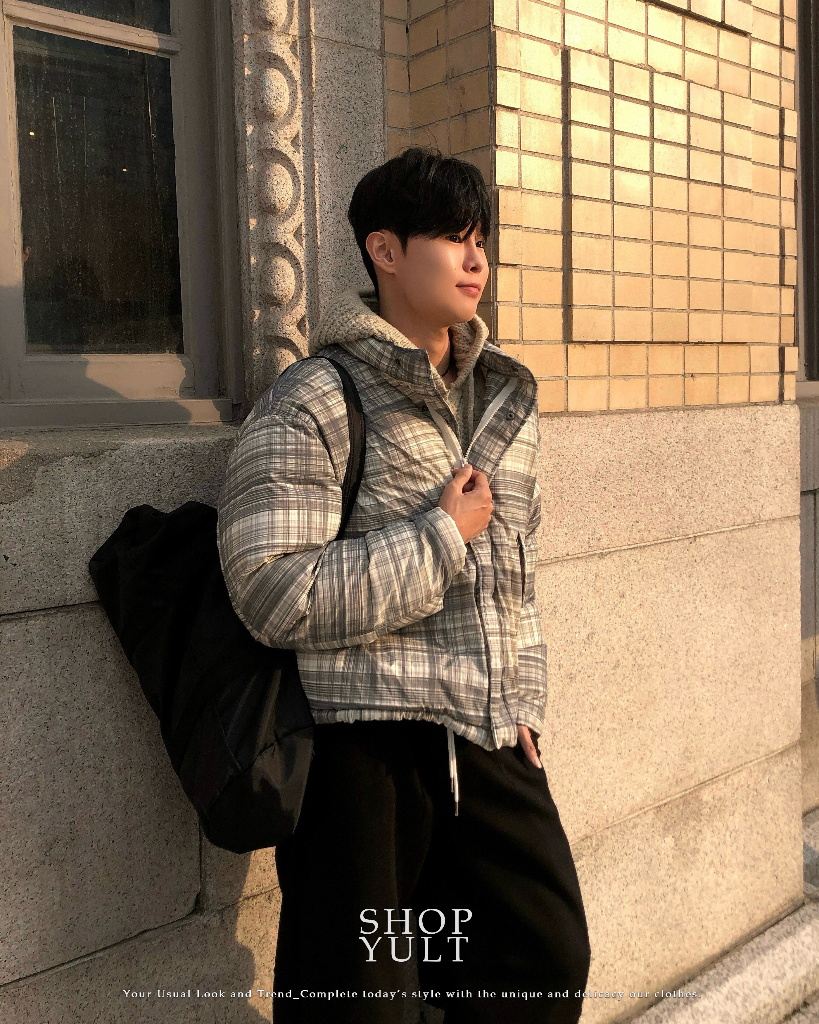 (3 color) チェック柄 ダウンジャケット