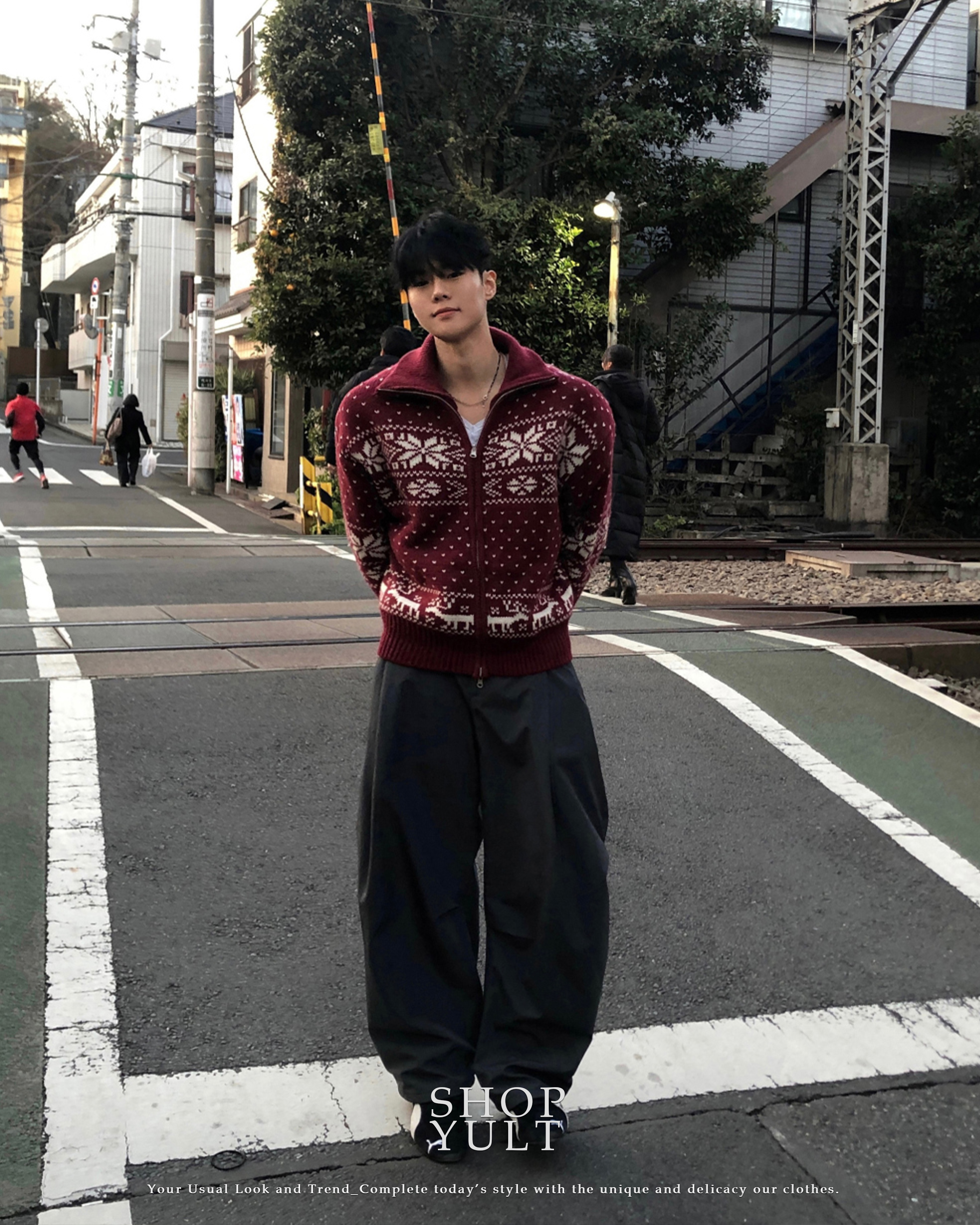 (2 color) リバーシブル ノルディック ニット ジップアップ