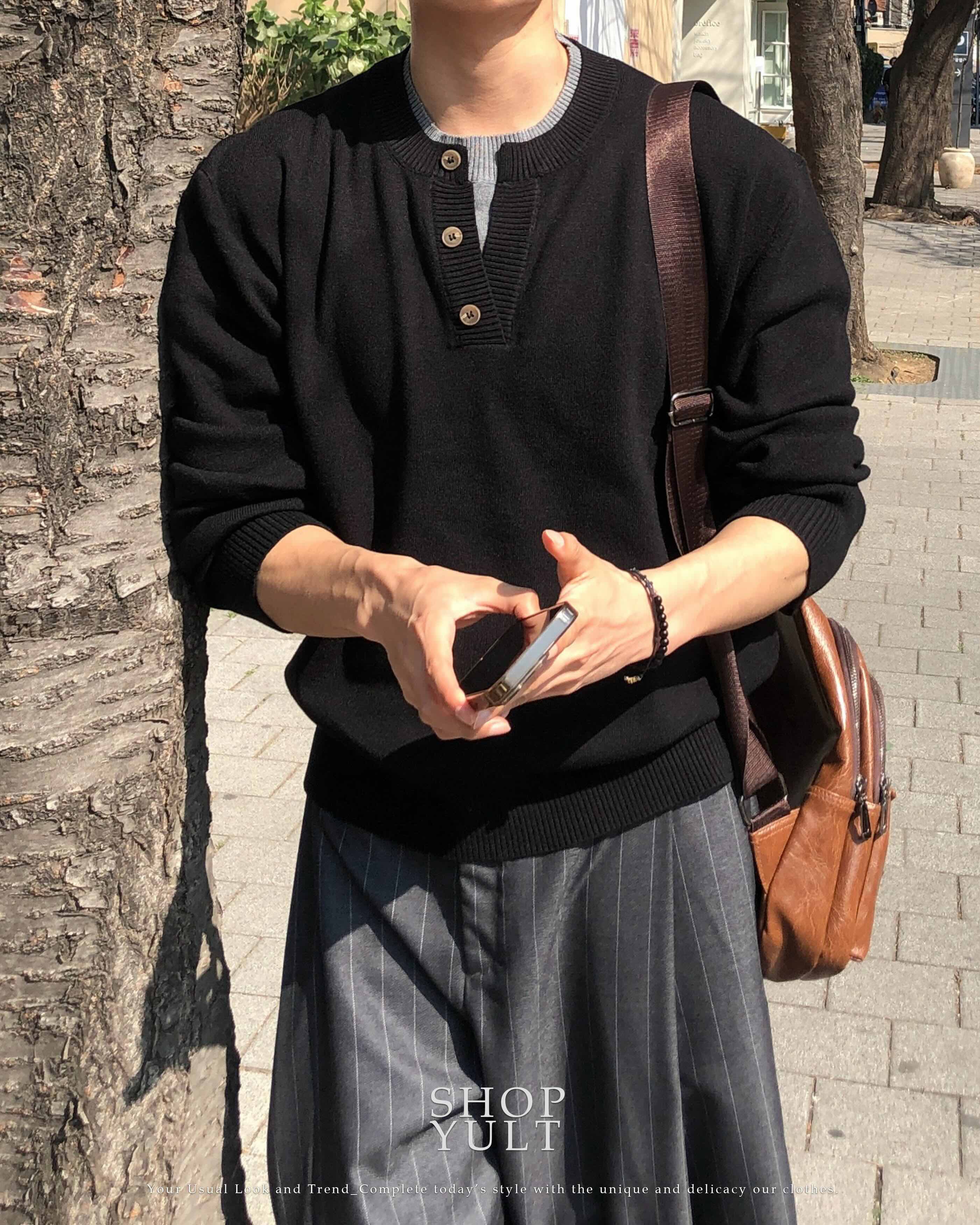 (4 color) レイヤード ヘンリーネック ニット