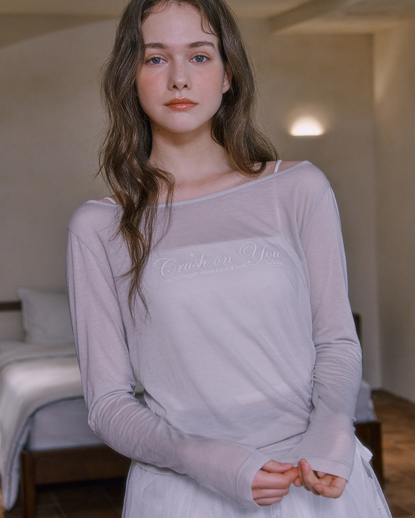 See-through Boat Neck T-shirt - LIGHT GRAY | ファッション